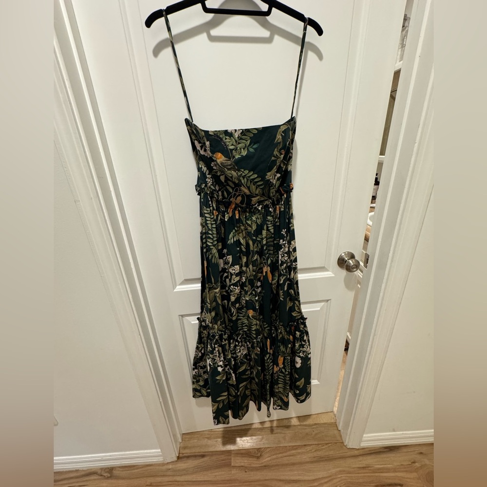 Cara Cara Dark Green Strapless Floral Midi Dress